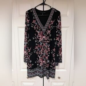 White House Black Market Black Floral Long Sleeve Dress